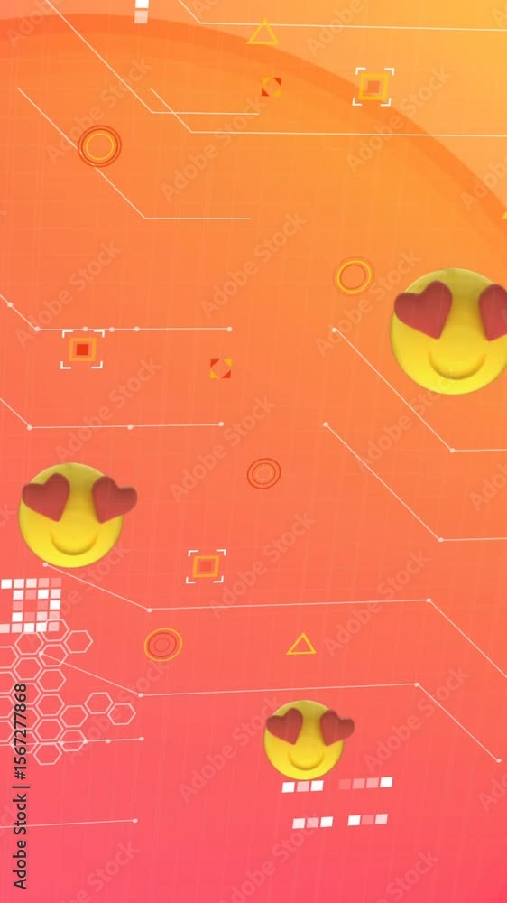 Poster animation of emoji icons over computer circuit board