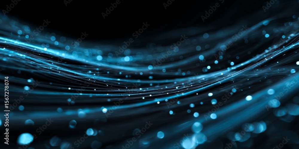 Aufkleber Abstract blue glowing waves with light particles creating a tranquil and mesmerizing background for creative digital projects and designs