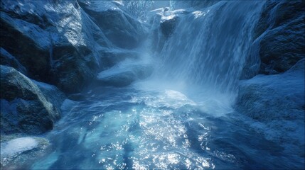 Frozen waterfall cascading down rocks