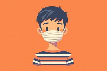 Illustration of a boy wearing a face mask, Ai Generated