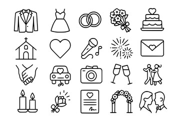 Wedding Icons Set - Marriage and Romance Vector Illustrations for Event Planning and Celebration Design