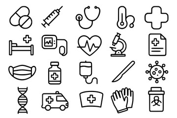 Medical Healthcare Icons Set - Hospital and Medicine Vector Illustrations for Health and Medical Design