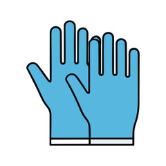 Obraz premium Pair of light-blue medical gloves, overlapping, outlined in black.
