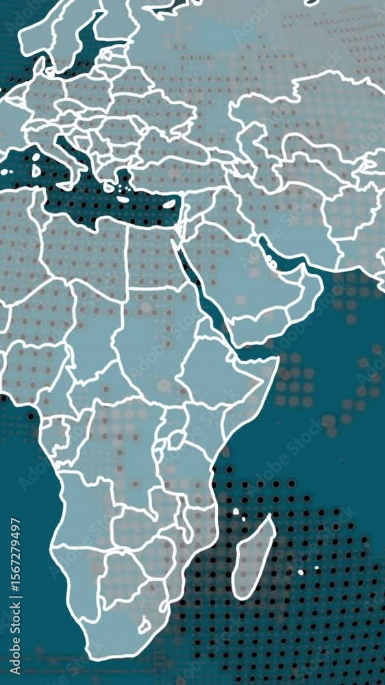 Poster animation of diverse data over world map on green background