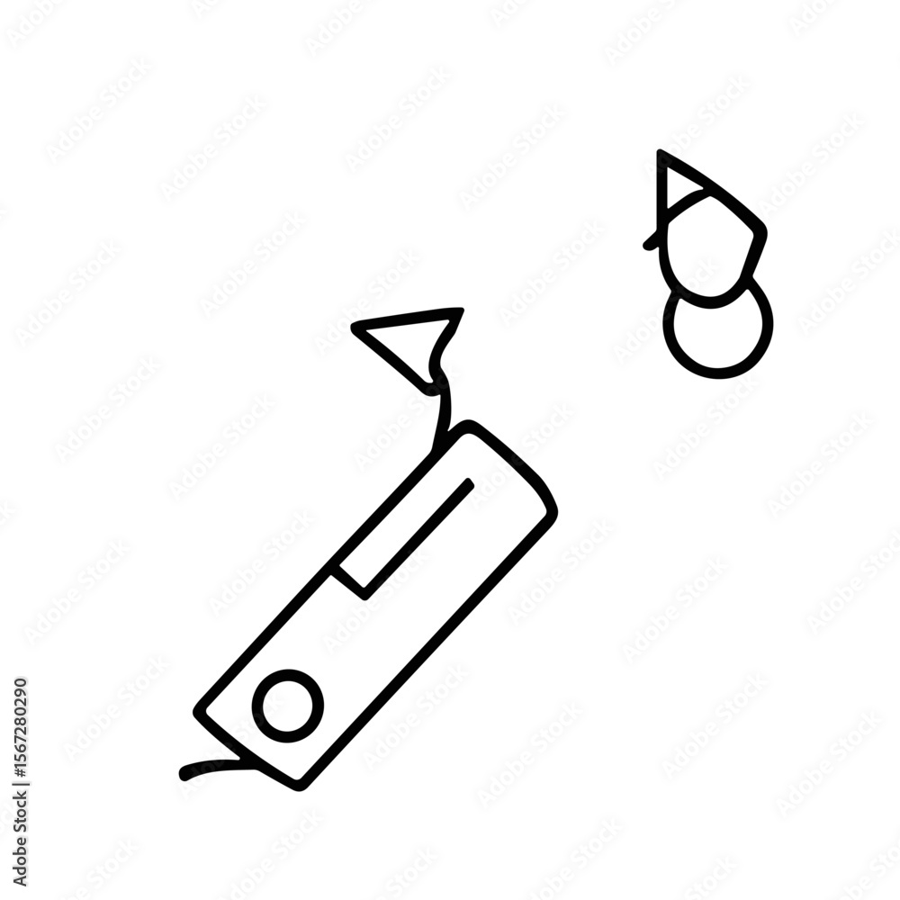 Poster minimalist line drawing of a multi-tool knife with an open blade, and a separate geometric shape.