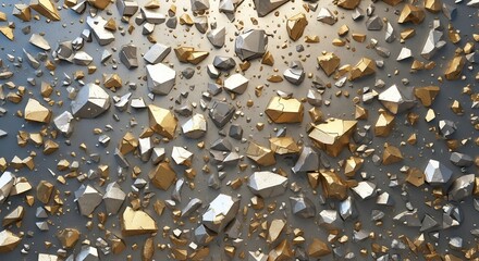 Shiny gold and silver minerals close up view