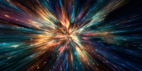 Expansive Colorful Cosmic Explosion with Radiant Stars and Galactic Light Trails Creating a Stunning Deep Space Visualization