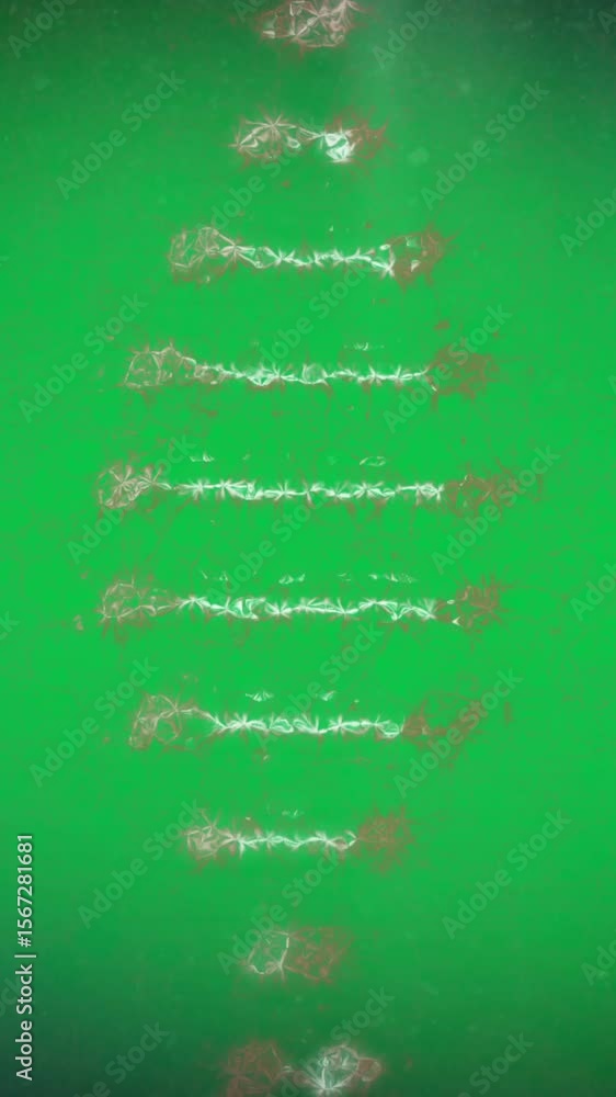 Poster digital animation of abstract shapes over dna structure spinning against green background