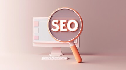 Search engine optimization concept with magnifying glass and computer, Ai Generated