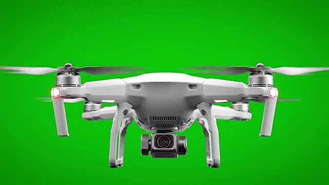 Loopable 3D render of a white drone hovering in place on a clean green screen background. Perfect for VFX, overlays, or motion design compositing.