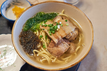 Traditional pork soba(soki soba) in Ishigaki, Japan