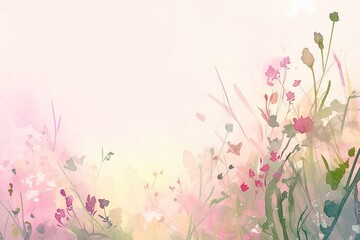 Abstract pink and green botanical watercolor splash effect with blurred soft background for romantic spring theme, suitable for 4K wallpaper, nature inspired design, artistic floral pattern