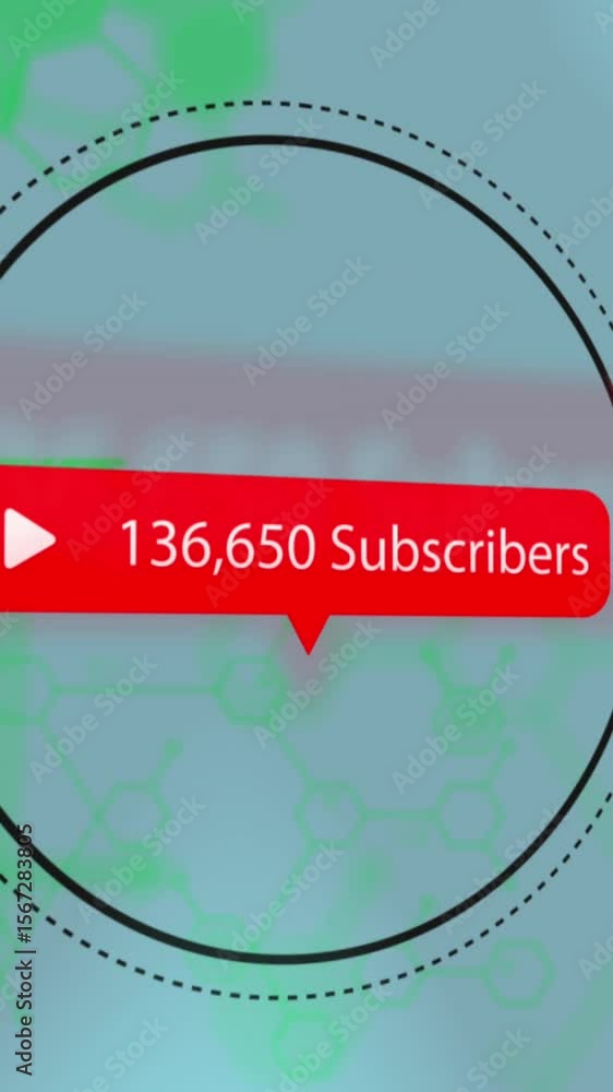Poster animation of subscriber numbers increasing, circle, data processing on digital interface