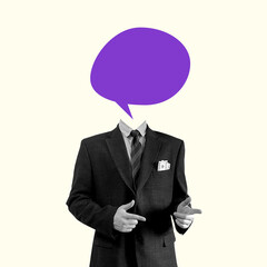 Success Business Man with Speech Bubble Head. Creative Design. Abstract Art. Collage Art. Concept...