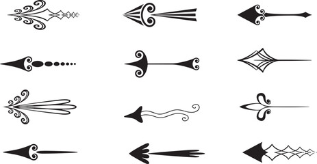 Fancy Black Arrow Collection: Ornate, Decorative, and Elegant Design Elements