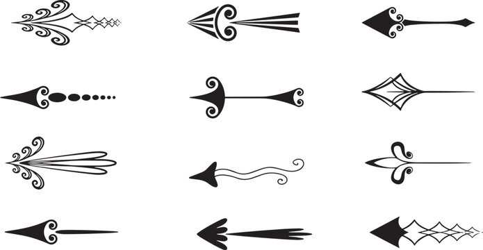 Fancy Black Arrow Collection: Ornate, Decorative, and Elegant Design Elements