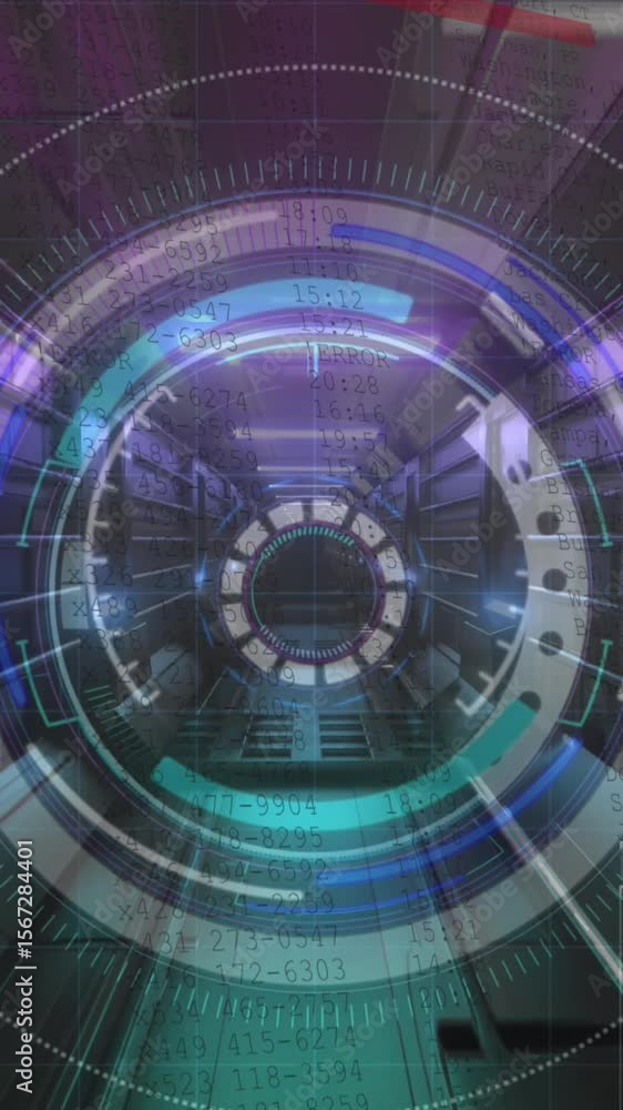 Poster animation of three dimensional illuminated tunnel with circular shape sign