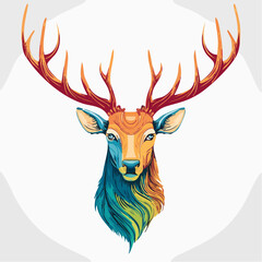 deer head with branching antlers in flowing line wave style