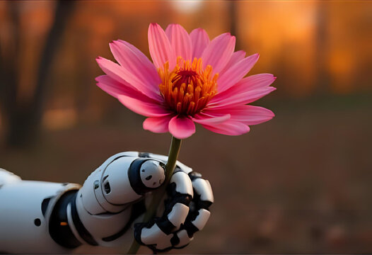 AI Hand Grasping a Glowing Pink Lotus Bloom - Powered by Adobe