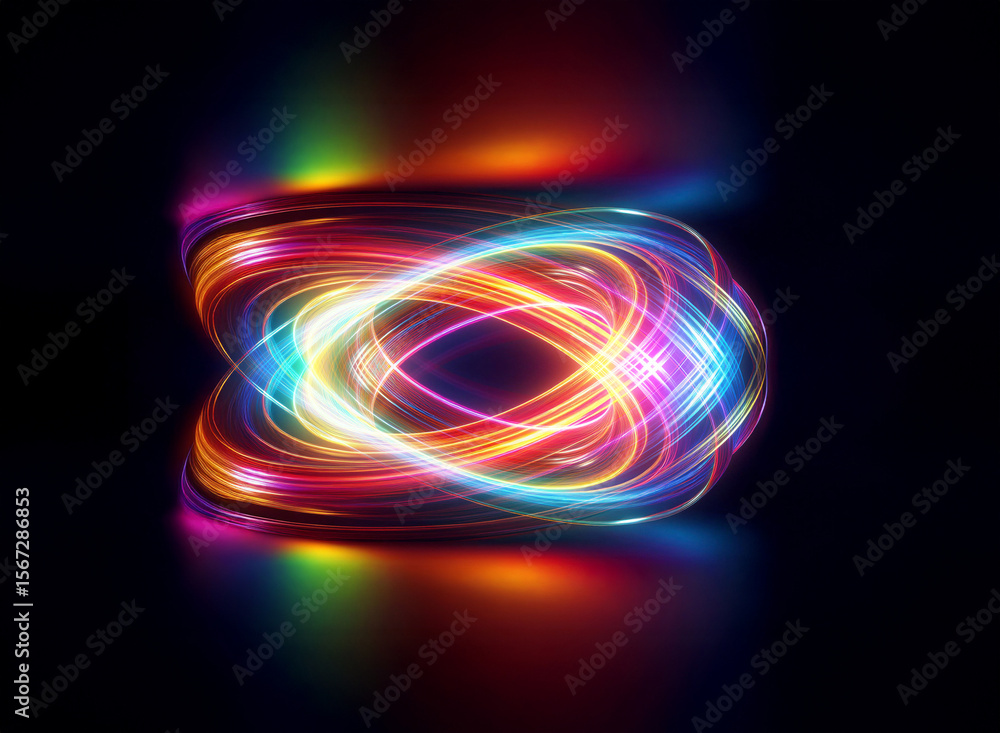 Poster abstract swirling energy trails form a glowing abstract oval shape with vibrant colors. light in mot