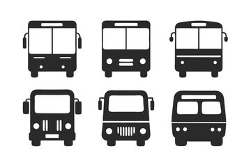 set of Travel Bus Front View icon silhouette vector illustration