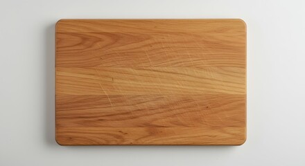 Naklejka premium Empty Rectangular Wooden Cutting Board with Natural Grain on White Background, Top View. Ideal for Food Preparation, Serving, or Product Mockups.