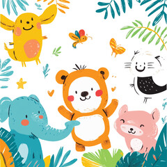 Fototapeta premium cute waving animals for kid product packaging