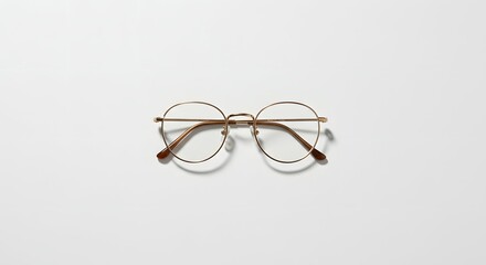 Elegant Gold Wire-Rimmed Round Eyeglasses on Clean White Background with Subtle Shadows &ndash; A Stylish Optical Accessory for Vision and Fashion