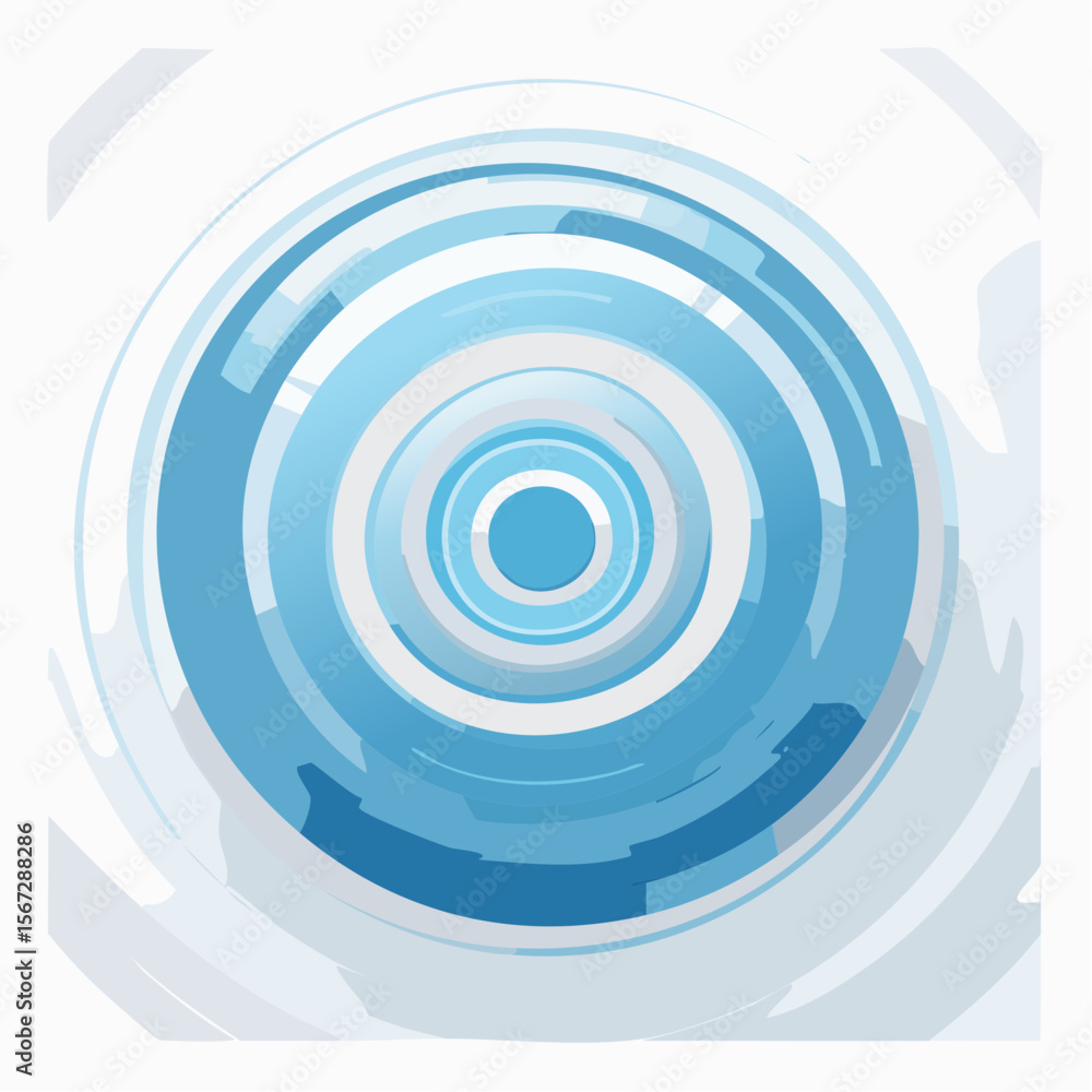 Poster abstract concentric circles design with blue and white tones, creating a modern and technological fe
