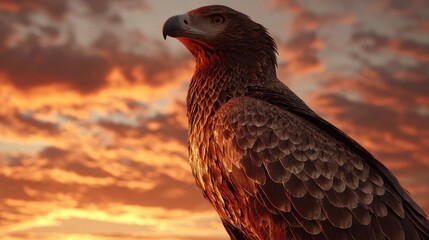 Majestic eagle at fiery sunset