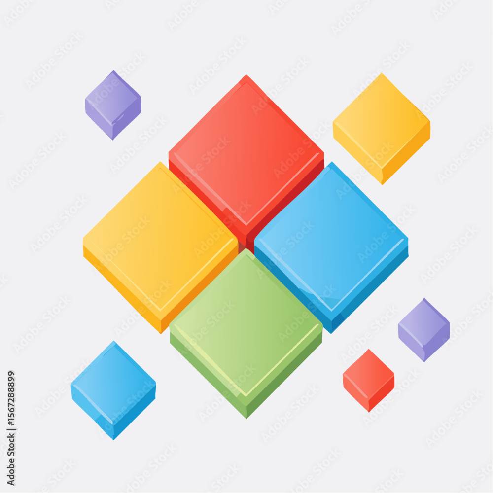 Aufkleber colorful isometric blocks arranged in a diamond pattern, with smaller blocks scattered around.