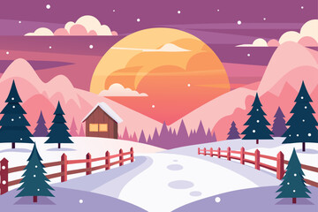 Naklejka premium winter landscape with christmas tree and snowman