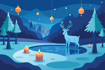 Naklejka premium Christmas night scene with candles