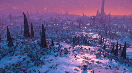 Alien landscape with futuristic city