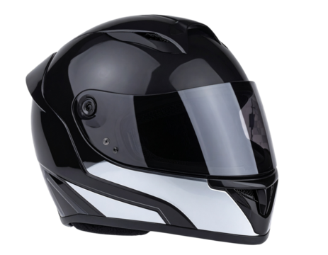 Modern Full-Face Motorcycle Helmet with Aerodynamic Shell, Front View, Isolated on Transparent Background