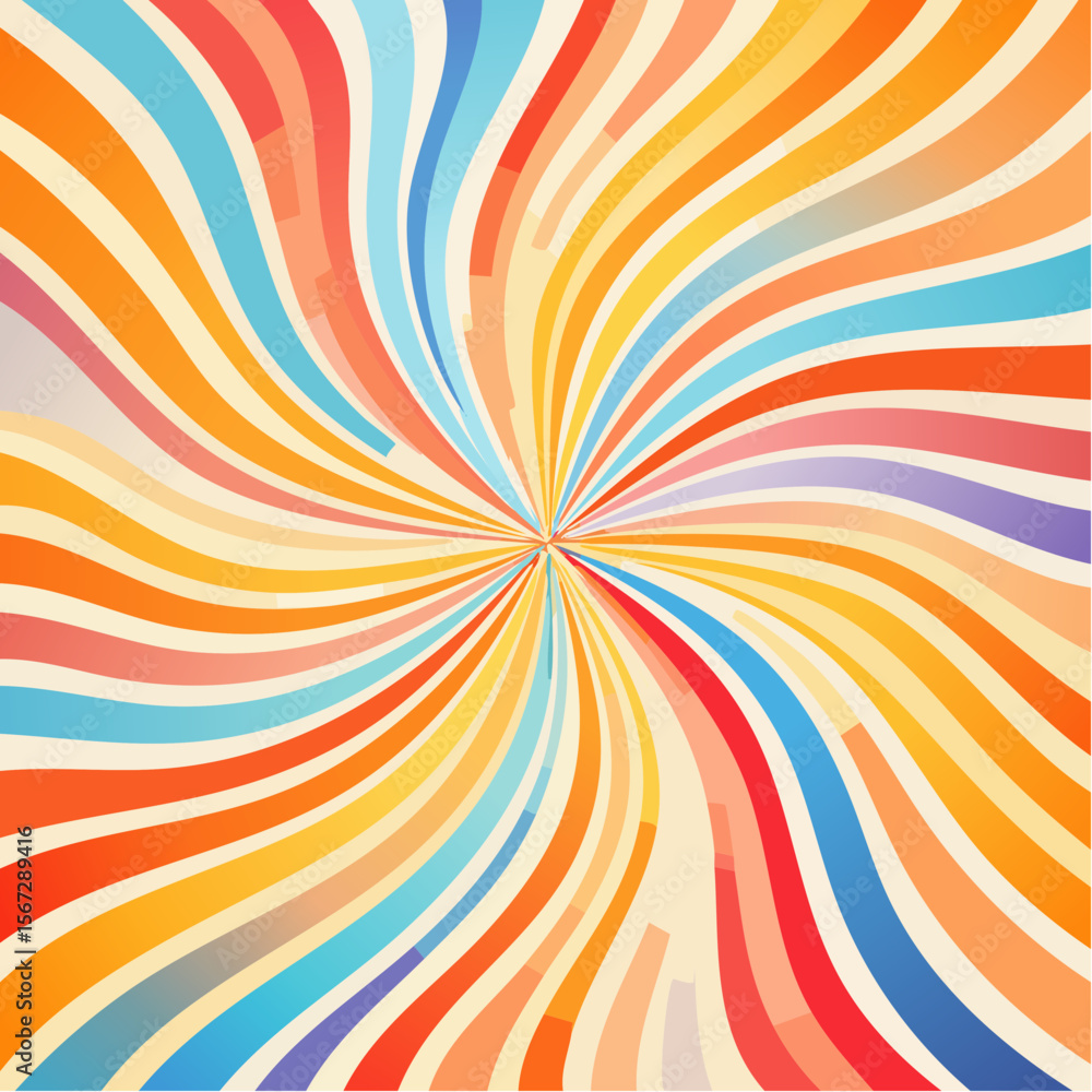 Poster abstract colorful swirl pattern with vibrant curved lines radiating from a central point.