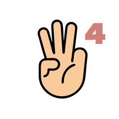 Obraz premium Icon illustration with simple lines. Pointing finger 4. Number 4.