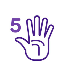 Obraz premium Icon illustration with simple lines. Pointing finger 5. Number 5.