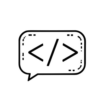 Code snippet in a speech bubble, representing programming discussion or communication.