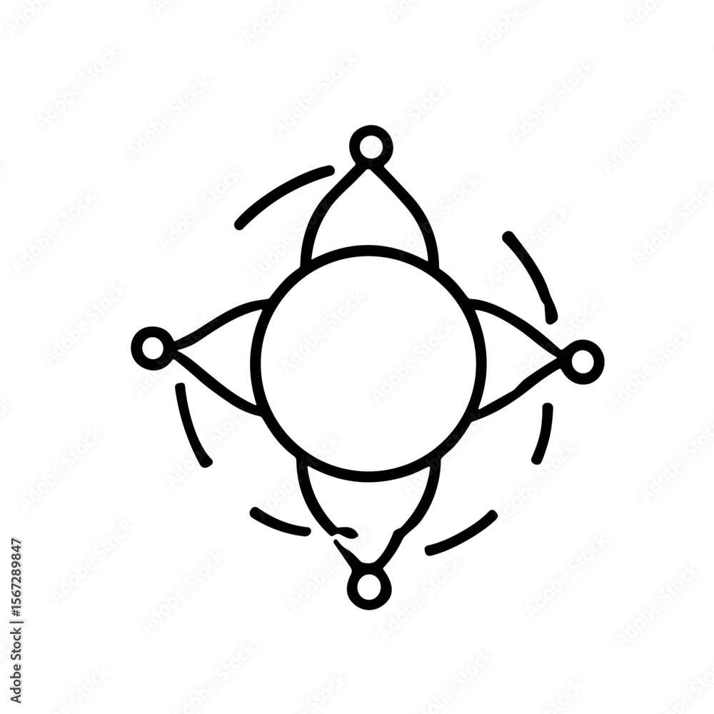 Poster abstract circular design with four interconnected curved elements radiating outward, suggesting move