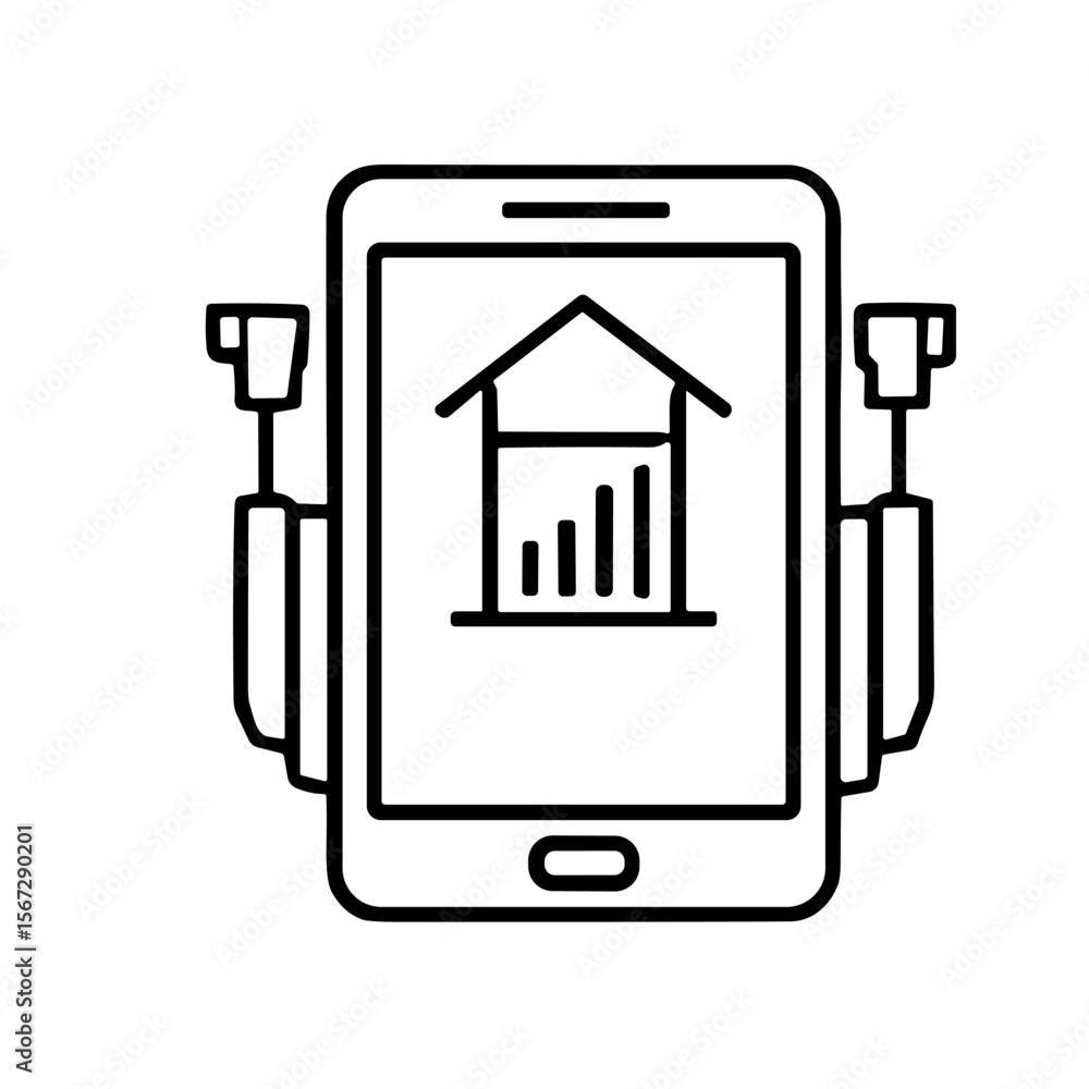 Poster smart home monitoring system displayed on a tablet, showing energy consumption data and connected se