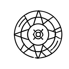 Naklejka premium Abstract circular design with geometric star and concentric lines, creating a symmetrical, intricate pattern.