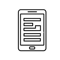 A minimalist outline of a smartphone displaying text, likely a document.