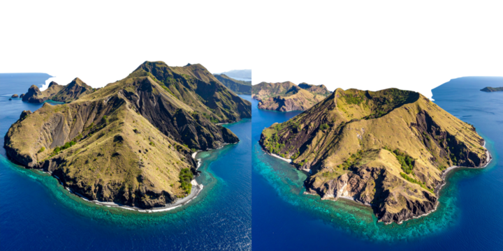  Aerial View of Paluweh Volcano Summit with Ash-Streaked Slopes, isolated on transparent background PNG - Powered by Adobe