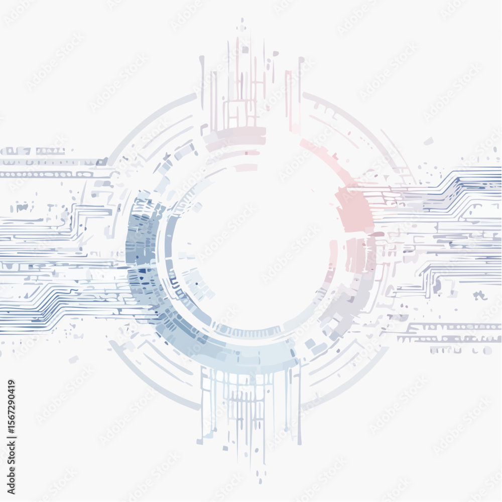 Poster abstract technology background with circular design, circuit board elements, and a central blank spa