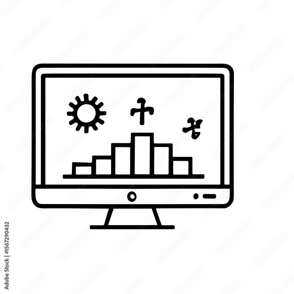 Poster computer monitor displaying a graphic representation of progress or success.