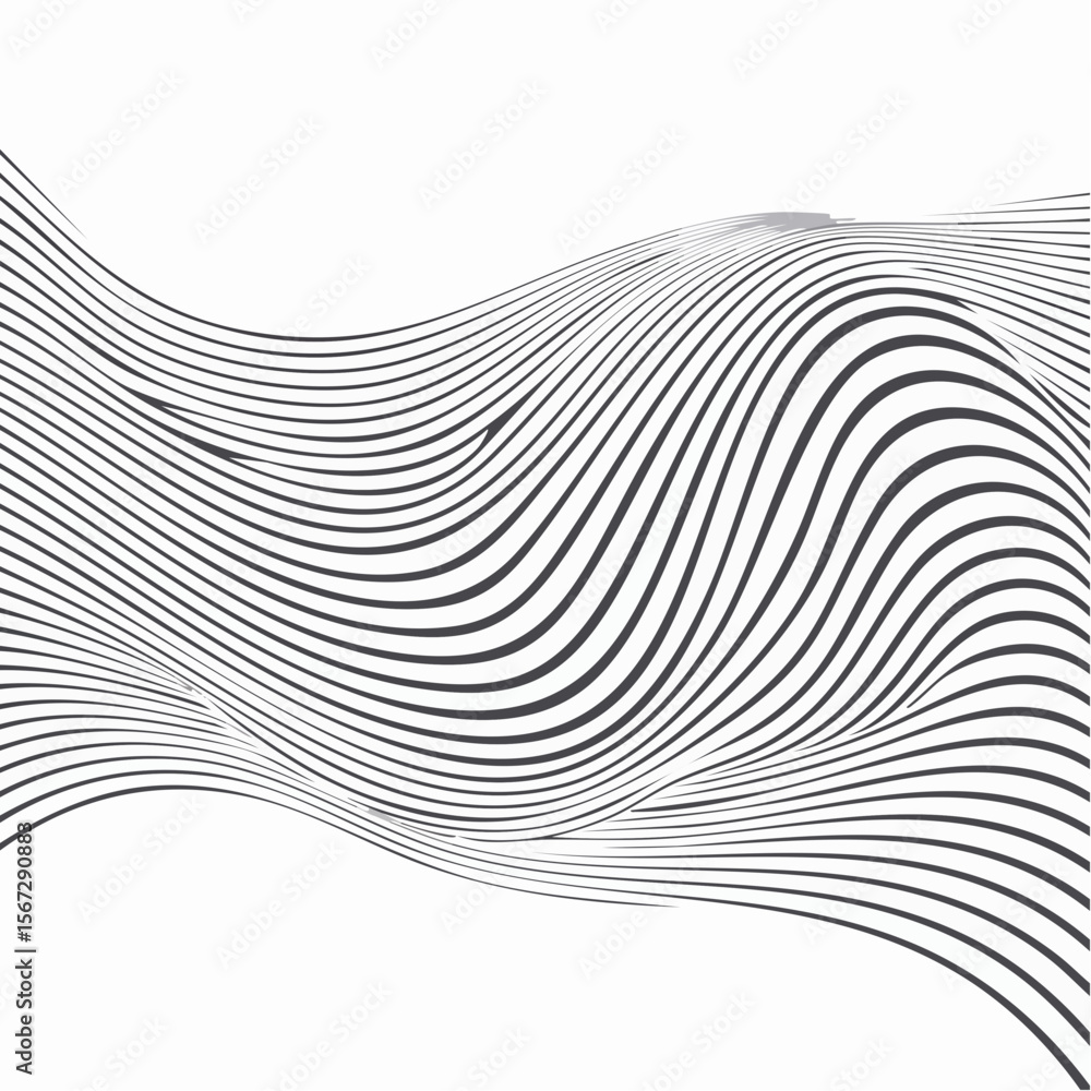 Poster abstract wavy lines pattern, black and white, creating an optical illusion of depth and movement.
