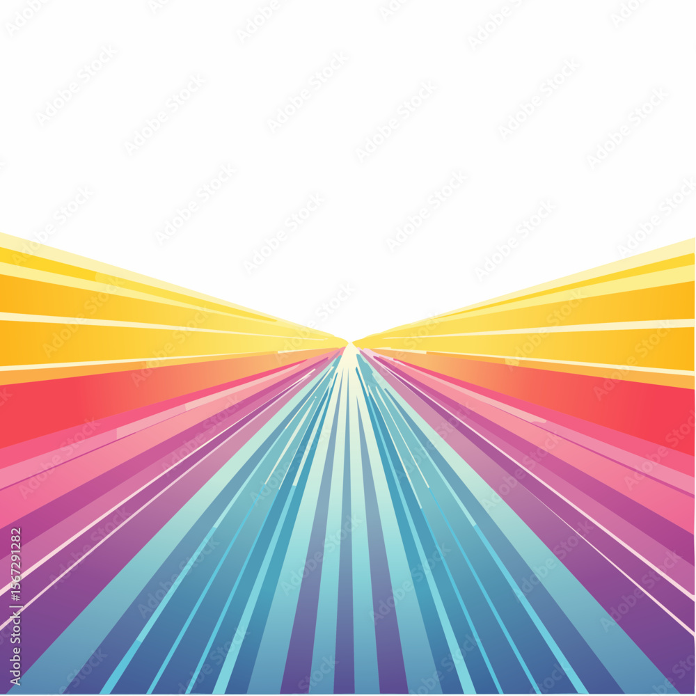 Poster abstract illustration of colorful converging lines, creating a perspective effect.