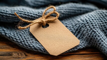 Blank tag on a blue knit sweater