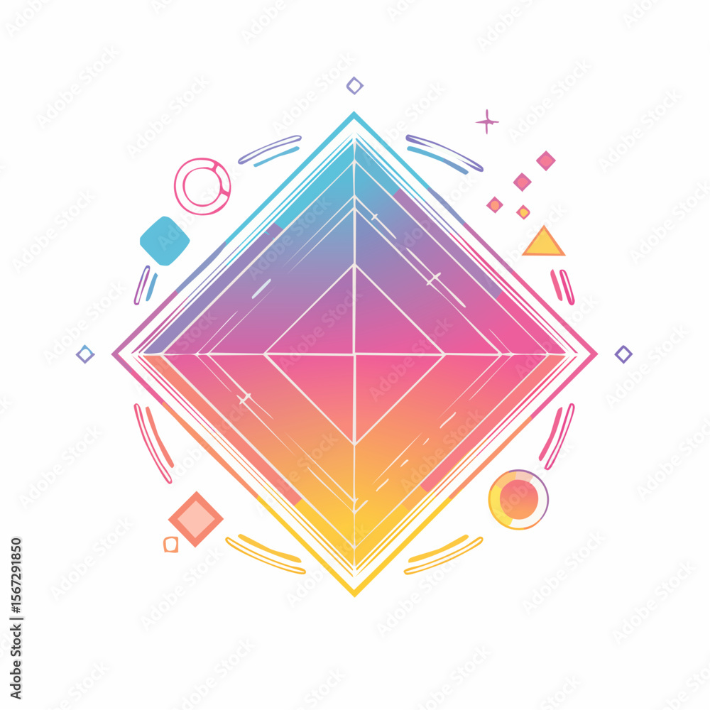 Poster abstract geometric design featuring a gradient diamond shape with surrounding geometric elements.